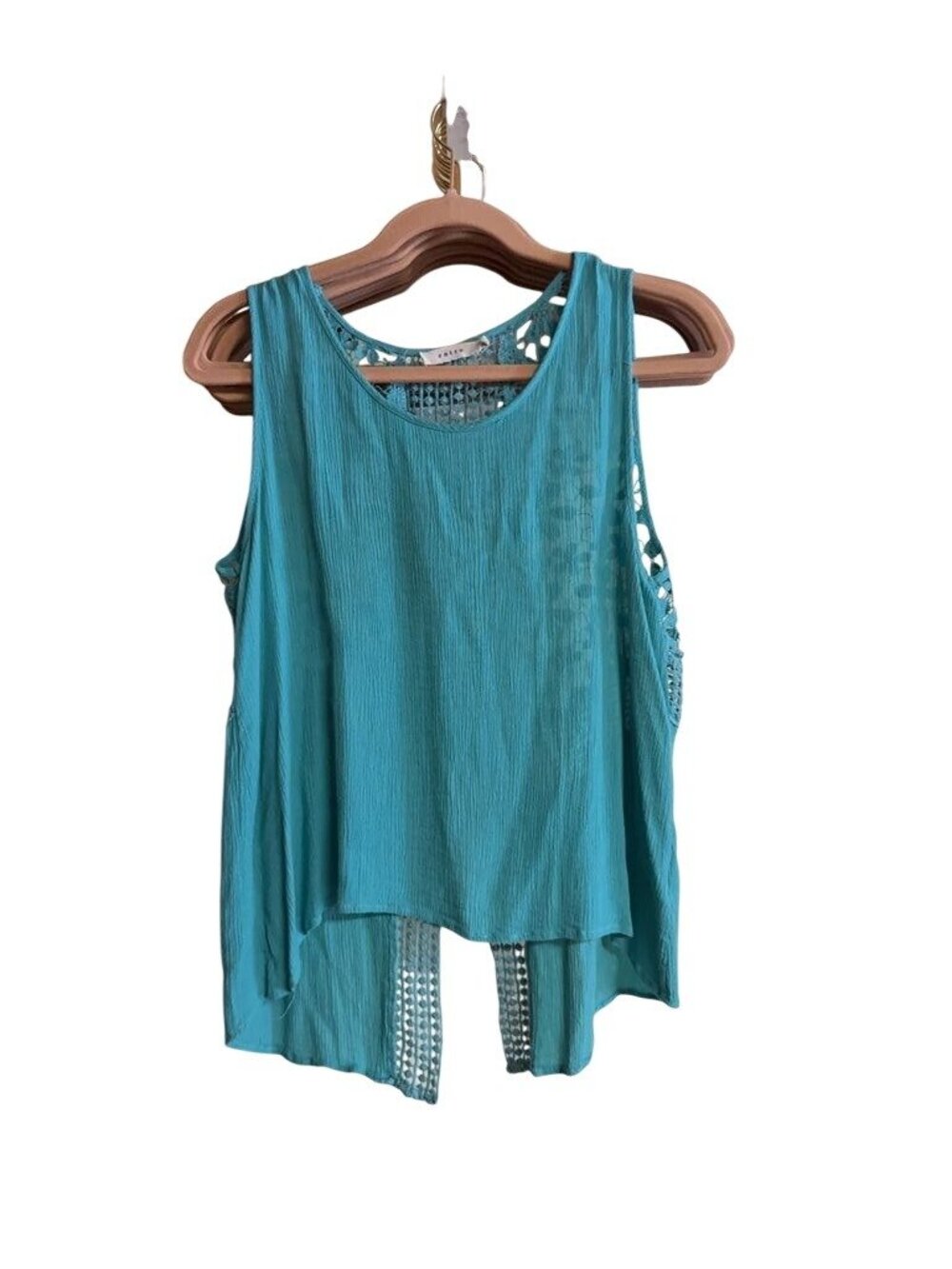 Entro Womens Sleeveless Teal High-Low Tank Top With Lace Back Detail Size M 100%